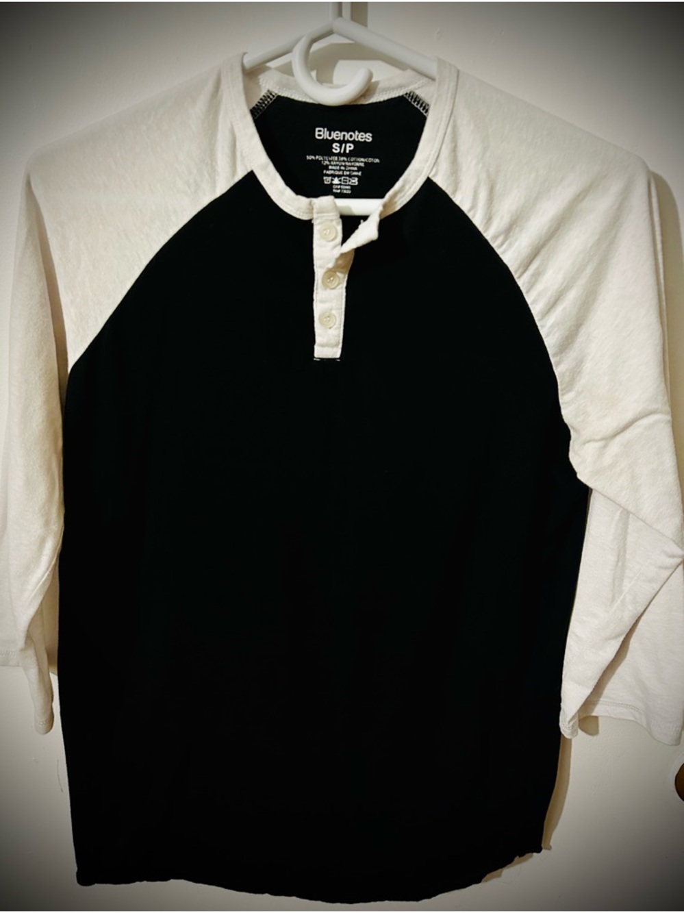 Bluenotes Black and White Henley Raglan Long Sleeve Tee - Men